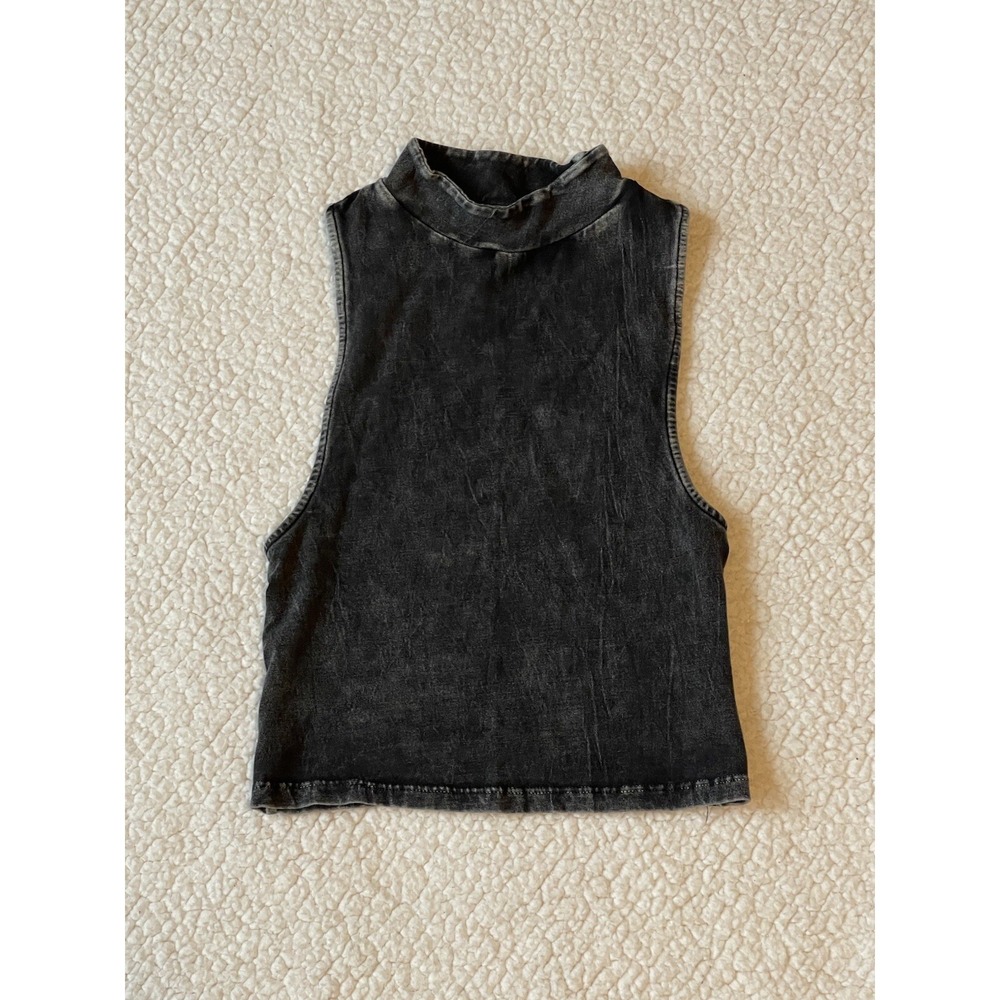 Silence + Noise Womens XS Acid Wash Mock‎ Neck Sleeveless Crop Top Grey Urban